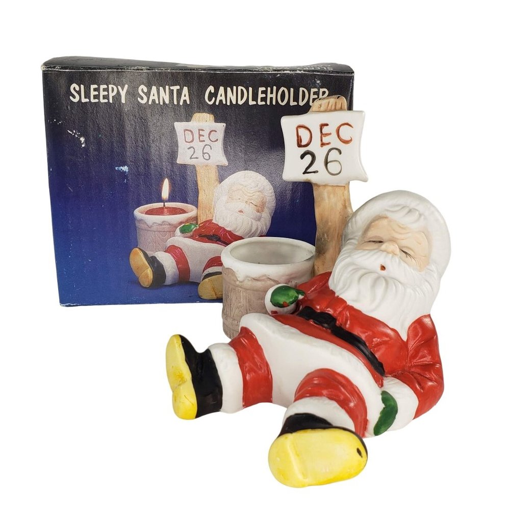 House of Lloyd Sleepy Santa Candleholder Vintage Taiwan